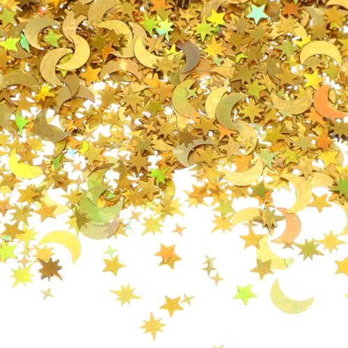 PATIKIL 60g Sternenkonfetti, 0,4 Zoll Glitzerstern-Mond-Tischkonfetti Funkelnde Metallfoliensterne Paillettenstreusel für Party DIY, Gold von PATIKIL