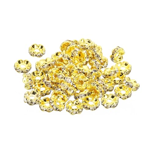 PATIKIL 6mm Spacer Perlen, 200 Stück Perlenabstandhalter Rondelle Spacer Perlen Strass Kleine Runde Glasperlen in großer Menge für Schmuckherstellung Armbänder Halsketten DIY, Gold von PATIKIL