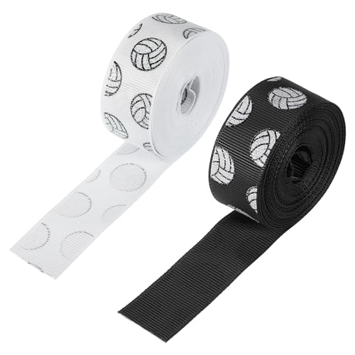 PATIKIL 7/8"x5Yard Volleyball Grosgrain Handwerk Farbband 2 Rolle Polyester Sackleinen Farbband für Weihnachten Kränze Geschenk Verpackung Haus Dekor Schwarz Weiß von PATIKIL