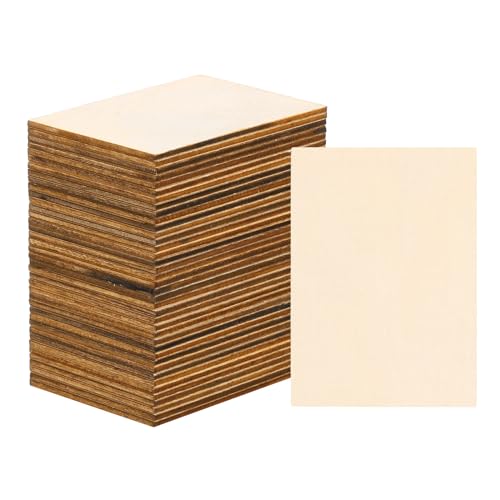 PATIKIL 70x50mm Holzstücke, 60er Packung Unvollendete Rechteckige Holzformen Leere Holzausschnitte Verzierungen Natur für Weihnachtsbastelprojekte von PATIKIL