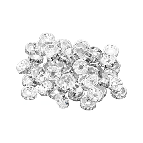 PATIKIL 8mm Abstandshalter Perlen, 100 Stück Perlenabstandshalter Rondelle Abstandshalter Perlen Strass Kleine Runde Glasperlen Kristall Halsketten DIY, Silber von PATIKIL