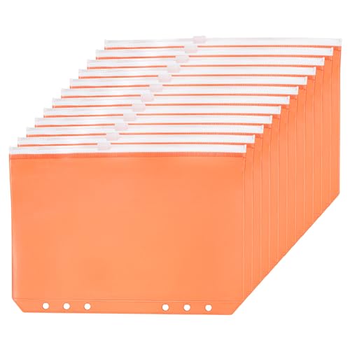 PATIKIL A5 Bindetasche 12 Pack PVC Reißverschluss 6 Löcher Binder Tasche Mappen Dokument Wasserdicht Ablage Lagerung Lose Blatt Taschen für 6-Ring Buchbinderei Orange von PATIKIL