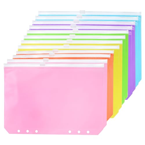 PATIKIL A6 Bindetasche 12 Pack PVC Reißverschluss 6 Löcher Binder Tasche Mappen Dokument Wasserdicht Ablage Lagerung Lose Blatt Taschen für 6-Ring Buchbinderei 6 Farben von PATIKIL