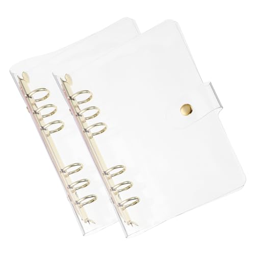 PATIKIL A6 Klare Binderabdeckung, 2 Stück weiche PVC-Loose-Leaf-Binder-Schutzhülle mit Druckknopfverschluss 6 goldene Ringe für DIY-Meeting-Notizbuch-Ordner, klar von PATIKIL