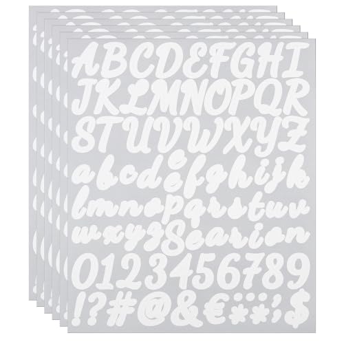 PATIKIL Alphabet Buchstaben Zahlen Aufkleber, 6 Bögen selbstklebende Vinyl DIY Kursive Großbuchstaben Etiketten für Briefkasten Büro Fenster Geschenkbox Scrapbook Dekor, Weiß von PATIKIL