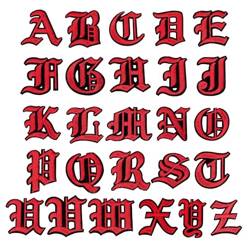 PATIKIL Altes Englisch Buchstaben Bestickt Patch Applikation, 26 Stk. Vintage Alphabet Aufnäher zum Aufbügeln oder Aufnähen a bis z zur Reparatur von Kleidung, 2"Lx2"W, Rot von PATIKIL