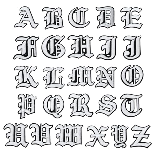 PATIKIL Altes Englisch Buchstaben bestickt Patch Applikation, 26 Stk. Vintage Alphabet Aufnäher zum Aufbügeln oder Aufnähen a bis z zur Reparatur von Kleidung, 2"Lx2"W, Weiß von PATIKIL