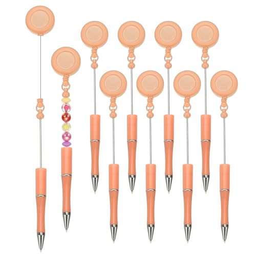 PATIKIL Beadable Pens, 10 Stück Retractable Badge Reel Beadable Pen Bulk Beaded Kugelschreiber Schwarz für DIY Herstellung, Büroangestellte, Kellnerin, Schreibbedarf, Hellrosa von PATIKIL