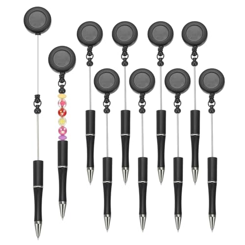 PATIKIL Beadable Pens, 10 Stück Retractable Badge Reel Beadable Pen Bulk Beaded Kugelschreiber Schwarz für DIY Herstellung, Büroangestellte, Kellnerin, Schreibbedarf, Schwarz von PATIKIL