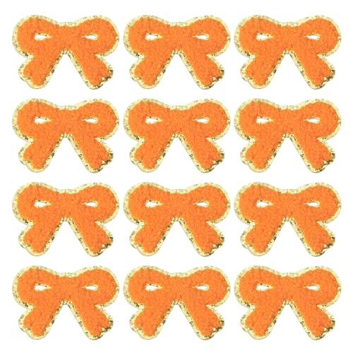 PATIKIL Bow Patches, 12 Stk. Chenille Bügel-Patch Bogen bestickter Patch Aufnäher Goldkanten für DIY Hut Jacke Kleidung Taschen DIY Dekoration, Orange, 7,2 cm x 5 cm von PATIKIL