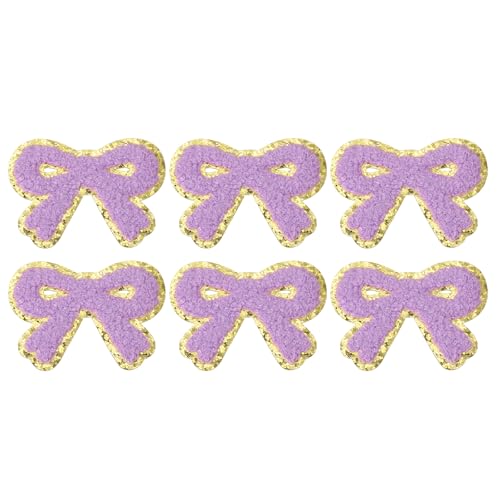 PATIKIL Bow Patches, 6 Stk. Chenille Bügel-Patch Bogen Bestickter Patch Aufnäher Goldkanten für DIY Hut Jacke Kleidung Taschen DIY Dekoration, Lila, 2,8" x 2" von PATIKIL