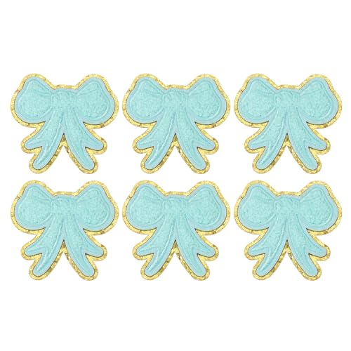 PATIKIL Bow Patches, 6 Stk. Chenille Bügel-Patch Bogen Gestickter Patch Aufnäher Goldkanten für DIY Hut Jacke Kleidung Taschen DIY Dekoration, Blau, 2,5" x 2,4" von PATIKIL