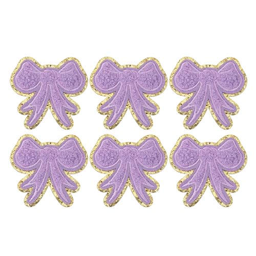 PATIKIL Bow Patches, 6 Stk. Chenille Bügel-Patch Bogen Gestickter Patch Aufnäher Goldkanten für DIY Hut Jacke Kleidung Taschen DIY Dekoration, Lila, 2,5" x 2,4" von PATIKIL