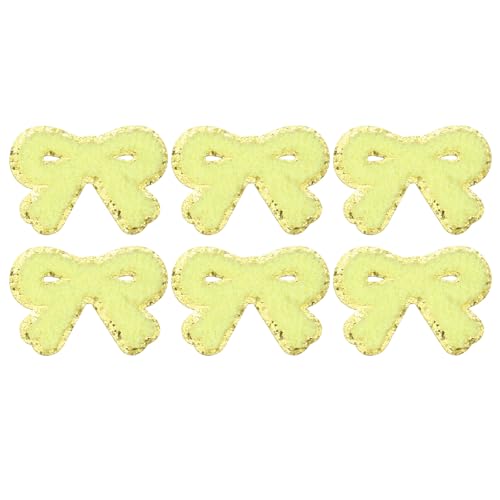 PATIKIL Bow Patches, 6 Stk. Chenille Bügel-Patch Bogen bestickter Patch Aufnäher Goldkanten für DIY Hut Jacke Kleidung Taschen DIY Dekoration, Gelb, 2,8" x 2" von PATIKIL