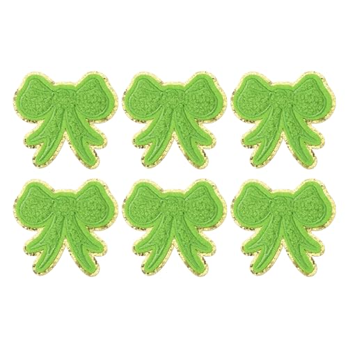 PATIKIL Bow Patches, 6 Stk. Chenille Bügel-Patch Bogen bestickter Patch Aufnäher Goldkanten für DIY Hut Jacke Kleidung Taschen DIY Dekoration, Grün, 2,5" x 2,4" von PATIKIL