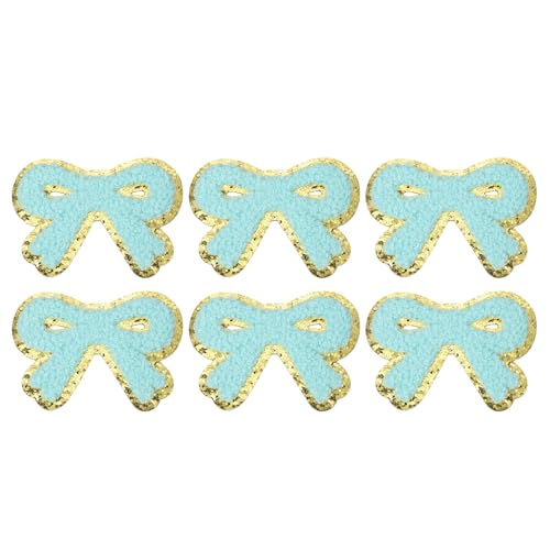 PATIKIL Bow Patches, 6 Stk. Chenille Bügel-Patch Bogen bestickter Patch Aufnäher Goldkanten für DIY Hut Jacke Kleidung Taschen DIY Dekoration, Himmelblau, 7,2 cm x 5 cm von PATIKIL