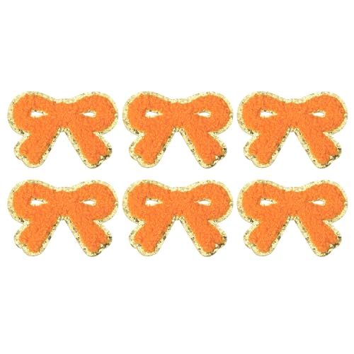 PATIKIL Bow Patches, 6 Stk. Chenille Bügel-Patch Bogen bestickter Patch Aufnäher Goldkanten für DIY Hut Jacke Kleidung Taschen DIY Dekoration, Orange, 2,8" x 2" von PATIKIL