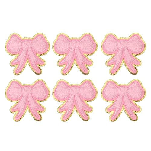 PATIKIL Bow Patches, 6 Stk. Chenille Bügel-Patch Schleife Gestickter Patch Aufnäher Goldkanten für DIY Hut Jacke Kleidung Taschen DIY Dekoration, Pink, 2,5" x 2,4" von PATIKIL