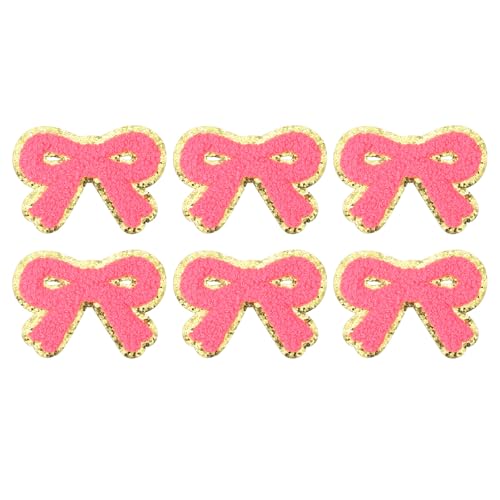 PATIKIL Bow Patches, 6 Stk. Chenille Bügel-Patch Schleife Gestickter Patch Aufnäher Goldkanten für DIY Hut Jacke Kleidung Taschen DIY Dekoration, Rosarot, 2,8" x 2" von PATIKIL