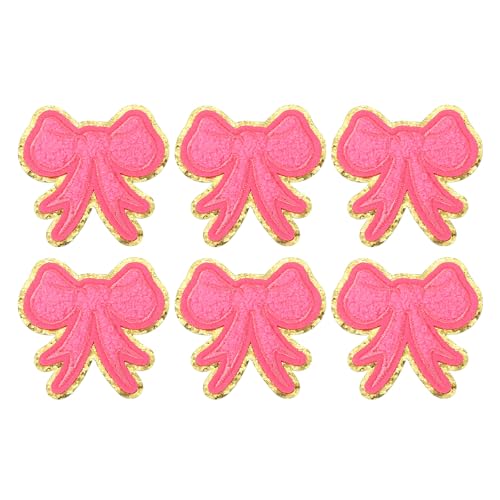 PATIKIL Bow Patches, 6 Stk. Chenille Bügel-Patch Schleife Gestickter Patch Aufnäher Goldkanten für DIY Hut Jacke Kleidung Taschen DIY Dekoration, Rosarot, 6,3 x 6 cm von PATIKIL