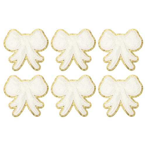 PATIKIL Bow Patches, 6 Stk. Chenille Bügel-Patch Schleife Gestickter Patch Aufnäher Goldkanten für DIY Hut Jacke Kleidung Taschen DIY Dekoration, Weiß, 2,5" x 2,4" von PATIKIL