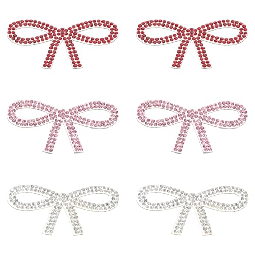 PATIKIL Bow Rhinestone Stickers, 6 Stück Selbstklebende Schleifenform Glitzer-Aufkleber für Wasserflaschen-Charme, Tassen-Dekorationen, Hellrosa/Rot/Silber Weiß von PATIKIL