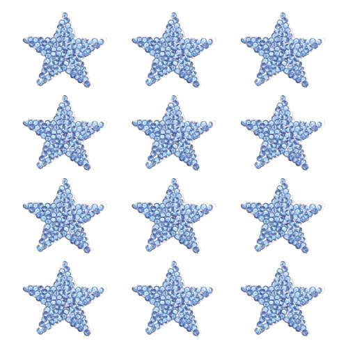 PATIKIL Bügelaufnäher Sterne, 12 Stück Selbstklebende Applikationssterne Strass Glitzer Kristall Aufkleber Patch Stoffverzierungen für DIY Basteln Kleidung, Blau 4cm von PATIKIL