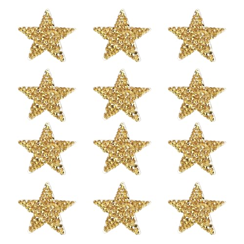 PATIKIL Bügelaufnäher Sterne, 12 Stück Selbstklebende Applikationssterne Strass Glitzer Kristall Aufkleber Patch Stoffverzierungen für DIY Basteln Kleidung, Golden 4cm von PATIKIL