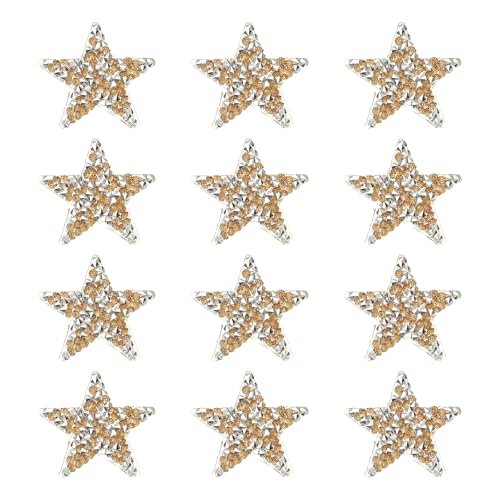 PATIKIL Bügelaufnäher Sterne, 12 Stück Selbstklebende Applikationssterne Strass Glitzer Kristall Aufkleber Patch Stoffverzierungen für DIY Basteln Kleidung, Orange 4cm von PATIKIL