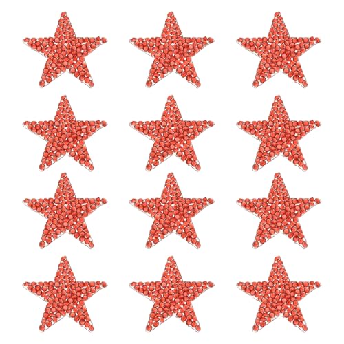 PATIKIL Bügelaufnäher Sterne, 12 Stück Selbstklebende Applikationssterne Strass Glitzer Kristall Aufkleber Patch Stoffverzierungen für DIY Basteln Kleidung, Rot 4cm von PATIKIL