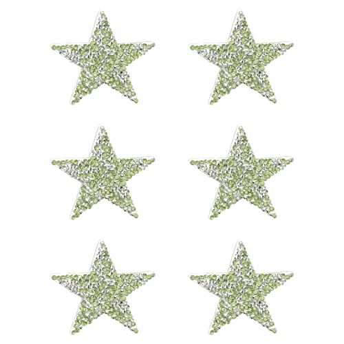 PATIKIL Bügelaufnäher Sterne, 6 Stück Selbstklebende Applikationssterne Silber Strass Glitzer Kristall Aufkleber Patch Stoffverzierungen für DIY Basteln Kleidung, Hellgrün 6cm von PATIKIL