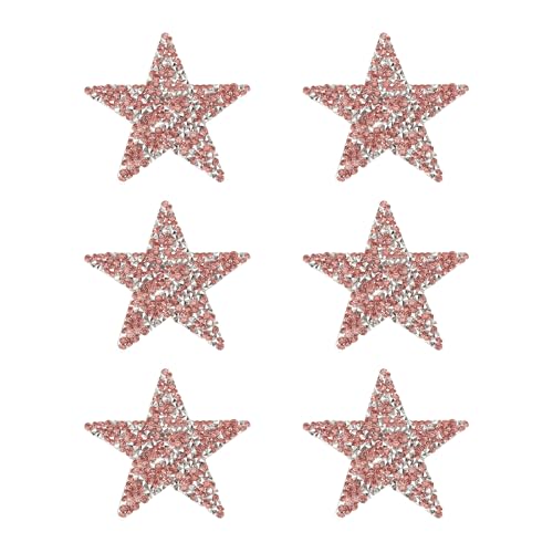 PATIKIL Bügelaufnäher Sterne, 6 Stück Selbstklebende Applikationssterne Silber Strass Glitzer Kristall Aufkleber Patch Stoffverzierungen für DIY Basteln Kleidung, Pink 6cm von PATIKIL