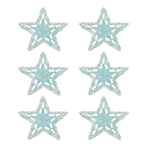 PATIKIL Bügelaufnäher Sterne, 6 Stück Selbstklebende Sterne Silber Strass Glitzer Kristall Aufkleber Patch Stoffverzierungen für DIY Basteln Kleidung, Blau 5,5 cm von PATIKIL