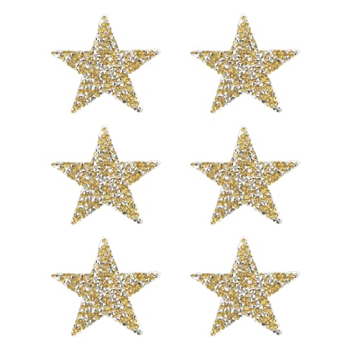 PATIKIL Bügelaufnäher Sterne, 6 Stück Selbstklebende Sterne Silber Strass Glitzer Kristall Aufkleber Patch Stoffverzierungen für DIY Basteln Kleidung, Gelb 6cm von PATIKIL