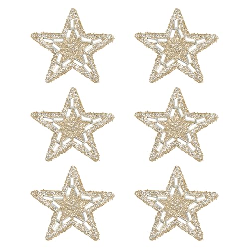 PATIKIL Bügeln Sie Stern-Patches, 6 Stück Selbstklebende Applikationssterne Silber Strass Glitzer Kristall Aufkleber Patch Stoffverzierungen für DIY Handwerk Kleidung, Golden 5,5 cm von PATIKIL