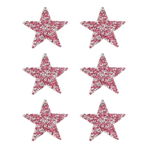 PATIKIL Bügeln Sie Stern-Patches, 6 Stück Selbstklebende Applikationssterne Silber Strass Glitzer Kristall Aufkleber Patch Stoffverzierungen für DIY Handwerk Kleidung, Rosarot 6cm von PATIKIL