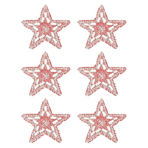 PATIKIL Bügeln Sie Stern-Patches, 6 Stück Selbstklebende Applikationssterne Silber Strass Glitzer Kristall Aufkleber Patch Stoffverzierungen für DIY Handwerk Kleidung, Rot 5,5 cm von PATIKIL