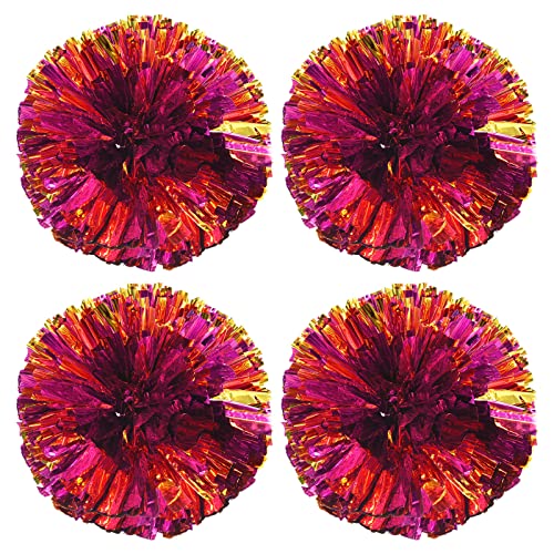 PATIKIL Cheerleader Pompons 4 Pack PET Cheer Pom mit Fingerlöchern für Sport Spiel Mannschaft Geist Spaß Tanz Bühne Veranstaltungen Rose Rot Golden von PATIKIL