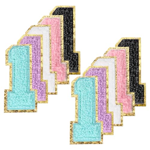 PATIKIL Chenille Nummern-Patches, 10 Stück Bügel-Patch Nummer Bestickter Patch Glitzer-Applikation für Hut Jacke Kleidung Taschen DIY Dekoration Rucksack, Nummer 1 von PATIKIL