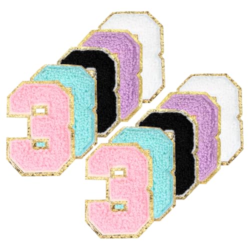 PATIKIL Chenille Nummern-Patches, 10 Stück Bügel-Patch Nummer Bestickter Patch Glitzer-Applikation für Hut Jacke Kleidung Taschen DIY Dekoration Rucksack, Nummer 3 von PATIKIL