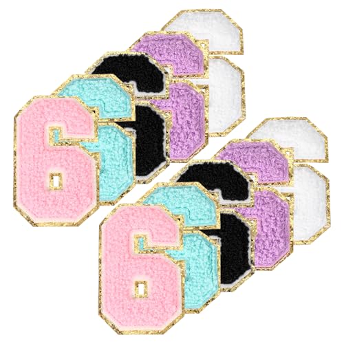 PATIKIL Chenille Nummern-Patches, 10 Stück Bügel-Patch Nummer Bestickter Patch Glitzer Applikation für Hut Jacke Kleidung Taschen DIY Dekoration Rucksack, Nummer 6 von PATIKIL