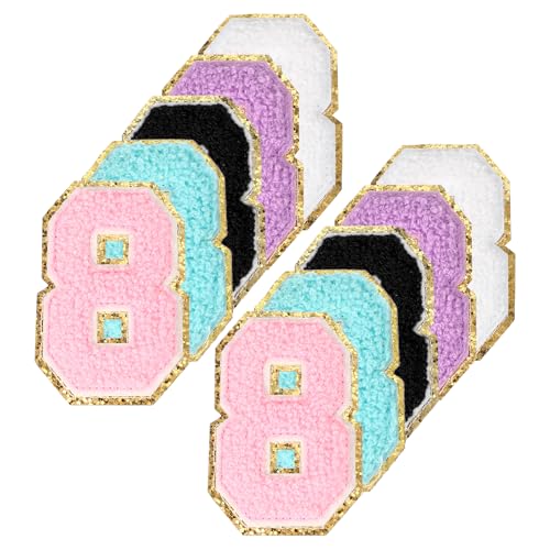 PATIKIL Chenille Nummern-Patches, 10 Stück Bügel-Patch Nummer Bestickter Patch Glitzer-Applikation für Hut Jacke Kleidung Taschen DIY Dekoration Rucksack, Nummer 8 von PATIKIL