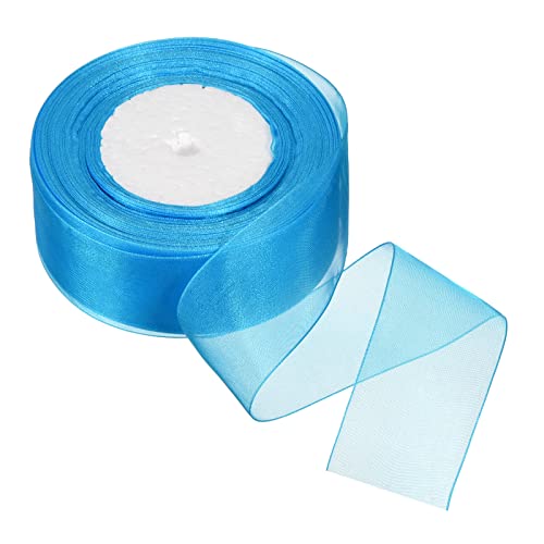 PATIKIL Durchsichtiges Organza Band 1-37/64" 50 Yard 1 Rolle Chiffondeko Stoff für Geschenkpapier Handwerke Hochzeit Blumenstrauß Blau von PATIKIL