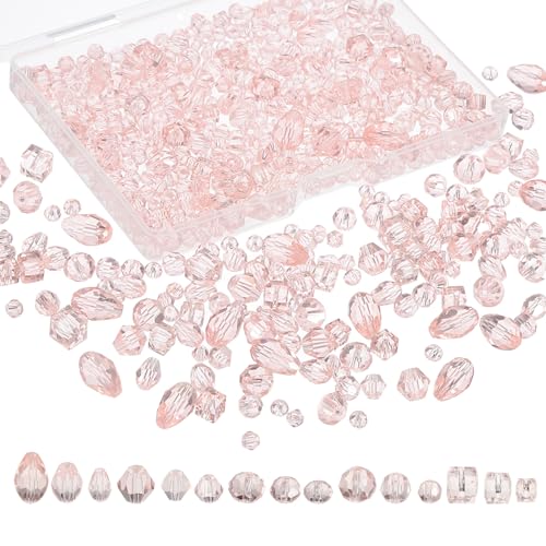 PATIKIL Glasperlen, 600 Stück 4/5/6/7/8/12mm Sortierte Kristallperlen mit Aufbewahrungsbox für Halskette Armband Ohrring DIY Handwerk Schmuckherstellung, Pink von PATIKIL