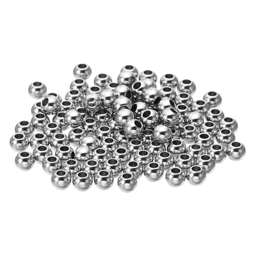 PATIKIL Glatte runde Abstandshalterperlen, 100 Stück 5mm OD 2mm ID 304 Edelstahl lose Kugeln Abstandshalter metallische nahtlose Kugelperlen Silber von PATIKIL