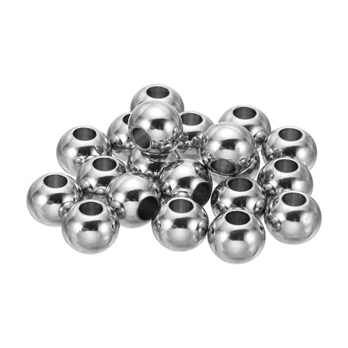 PATIKIL Glatte runde Abstandshalterperlen, 30 Stück 10mm OD 4mm ID 304 Edelstahl lose Kugeln Abstandshalter metallische nahtlose Kugelperlen für DIY Armband Halskette, Silber von PATIKIL