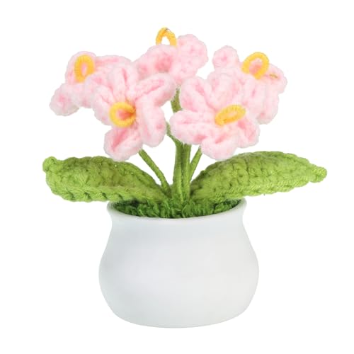 PATIKIL Häkelblumen, handgefertigte Strickblumen mit 5 Köpfen Vergissmeinnicht, künstliche gewebte kleine Topfpflanzen mit Stielen für Valentinstagsgeschenke, Büro und Party, Pink von PATIKIL