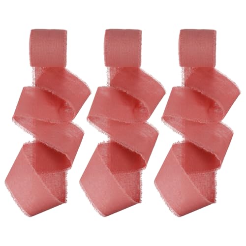 PATIKIL Handgefertigtes Fransen-Baumwollband, 3,8 cm x 12,7 m, 3 Rollen Baumwollfransenstoff für Blumenstrauß, Geschenkverpackung, Basteln, Rosenrot von PATIKIL