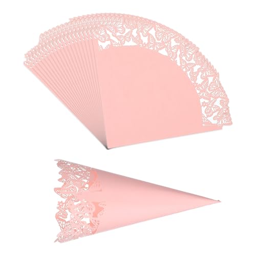 PATIKIL Hochzeitskonfetti-Kegel, 50 Stück Papierkegel mit hohlem Schmetterlingsdruck für Party-Candy-Geschenkboxen, Schokoladentüten, Buffet-Junggesellenabschied, Pink von PATIKIL