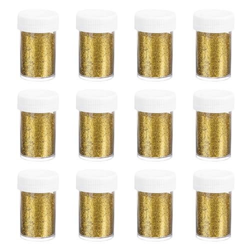 PATIKIL Holographisches Feines Glitzerset, 12 Gläser 240g/8.47oz Glitzerpulver für Kunsthandwerk, Scrapbooking, Körper- und Nageldekorationen, Gold von PATIKIL